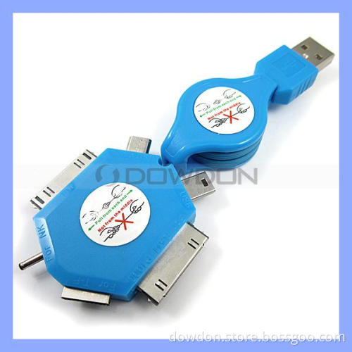 6 in 1 Retractable USB Data Charger Cable for iPhone 4 Samsung Nokia (Cable-01)